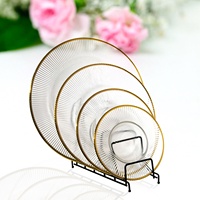 Assiettes de présentation rondes en verre côtelé avec bord doré Samyo Luxury Home Party Decoration, 13 pouces