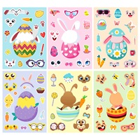 DIY 6pcs Puzzle Lapin de Pâques Dessin Animé Autocollants Mignon Lapin Visage Changer Autocollants Réutilisés Autocollants de Pâques