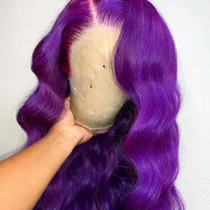 super body wave human hair virgin brazilian wigs lace front purple color wigs for black women violet body wave full lace wig