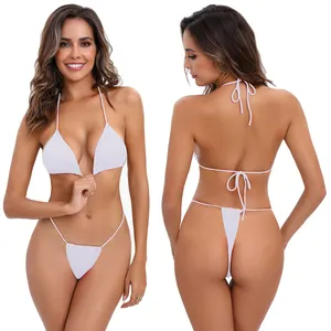 2024 New Hot Extreme Sexy Micro Bikini Swimwear Beachwear Women 2 Piece Mini String Bikinis Set Push Up Solid Girls Swimsuit