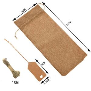 Set de Bolsas de Vino Reciclables con Cordón de Franela y Etiqueta de Papel Kraft, para Regalo - Product Image 5