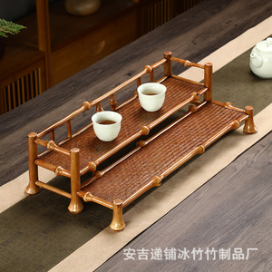 Soporte de tazas de té de varias capas para escritorio, hecho de bambú púrpura o tapete de bambú, con un escurridor de tazas de doble capa y juego de té - Product Image 2