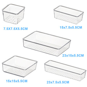 13PCS Clear <strong>Plastic</strong> Desk <strong>Drawer</strong> Organizers <strong>Set</strong>, 5-Size Versatile Bathroom and Vanity <strong>Drawer</strong> Organizer Trays, Storage for Makeup - Product Image 2