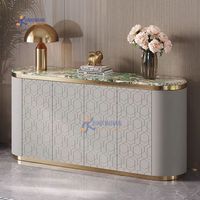 Buffet/Console/Meuble TV/Meuble de présentation moderne de luxe avec plateau en marbre, acier inoxydable et revêtement en cuir pour salon