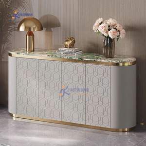 Dessus de marbre de luxe moderne en acier inoxydable avec rembourrage en cuir Buffet/Console/Tv/Vitrines - Product Image 3