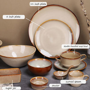 Set Peralatan Makan Keramik Kiln Jepang, Piring Keramik Bentuk Tidak Beraturan Warna Kuning, Porselen dengan Lapisan Warna-warni dan Matte untuk Makan Malam - Product Image 4