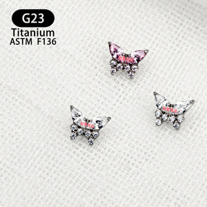 Boucles d'oreilles papillon en titane F136, clous en zircon de qualité 5A pour piercing d'oreille ou de lèvre, bijoux unisexes - Product Image 3