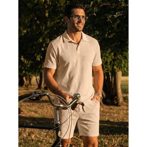 Ensemble polo et short en tricot décontracté pour homme FOXA, respirant, tenue de plage estivale pour homme - Product Image 2