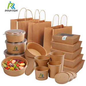 Eco friendly take away food box disposable kraft take out paper lunch box takeaway food container