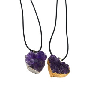 <strong>Wholesale</strong> Natural Uruguay Amethyst Heart Necklace OEM/ODM <strong>Raw</strong> <strong>Crystal</strong> Cluster Pendant Jewelry Healing Stone Gift for Women - Product Image 1