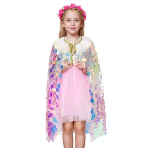 Cape de princesse arc-en-ciel à paillettes pour filles, cape scintillante à écailles de poisson irisées, costume de fête d'anniversaire pour enfants, séance photo et cosplay - Product Image 5