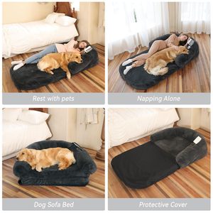 Nieuw Ontwerp Schuim Huisdier Grote Hond Bed Opvouwbare Hond Mens Slaapbank Waterdicht Pluche Orthopedische Hond Bed Luxe