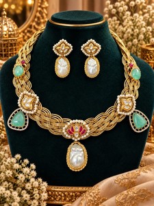 Elegante Collar de Granate con Piedras de Pera Verdes, Conjunto de Joyería con Múltiples Piedras para Bodas, Fiestas y Eventos, para Mujer - Product Image 1