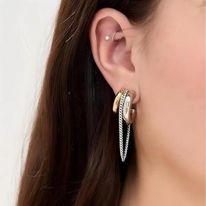 Geometric Tassel <b>Chain</b> <b>Titanium</b> Steel Stud Earrings For Women Elegant Color Block Design Gift Fashion Dangle Earrings - Product Image 3