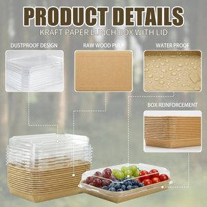 Contenants alimentaires à emporter, bols jetables de 24,4 oz (720 ml) en papier kraft avec couvercle, boîtes à emporter - Product Image 4