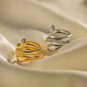 18K позолоченное кольцо из нержавеющей стали классическая текстура змея дизайн полое регулируемое кольцо для женщин модное кольцо из титановой стали