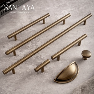 Santaya <strong>Antique</strong> Brass Solid T Bar Cabinet Minimalist Long Handles Bronze Kitchen Cabinet Pulls Dresser <strong>Drawer</strong> <strong>Knobs</strong> - Product Image 1