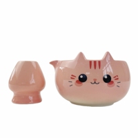 Ensemble de thé matcha en céramique en forme de chat de dessin animé, kit de cérémonie du thé japonais en porcelaine mignonne pour cadeau et usage domestique
