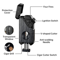Torche portable multifonctionnelle 4-en-1 Allume-cigare en alliage de zinc à l'épreuve du vent avec coupeur et perceuse pour cigarettes