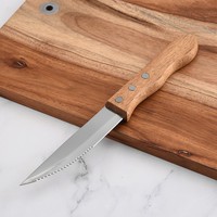 Lot de 12 couteaux à steak de qualité supérieure avec manche en bois et lame dentelée en acier 2Cr13 pour restaurants, barbecues et traiteurs