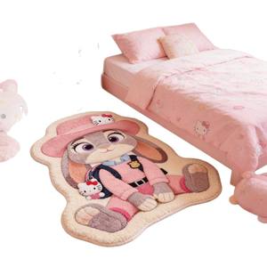 พรมลายการ์ตูนกระต่ายน่ารัก ผ้าแคชเมียร์เทียม รูปทรงไม่สม่ำเสมอ ตกแต่งห้องนอนสำหรับเด็ก ธีมอีสเตอร์ แพ็คเกจชิ้นเดียว - Product Image 5