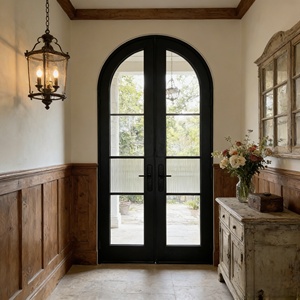 Modern Black Steel <b>Frame</b> French <b>Arch</b> Door, Tempered Glass Hinged Door for Villa, Apartment & Hotel Exterior/Interior - Product Image 5