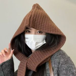 Ensemble châle et écharpe à capuche Xi Boyu, tricoté couleur café, chaud pour l'automne et l'hiver - Product Image 1