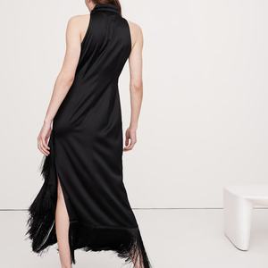 Robe de soirée sexy pour femme, nouvelle mode été 2025, personnalisable, robe longue en satin à franges - Product Image 5