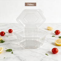 Emballage en blister hexagonal à charnière en PET/PP de qualité alimentaire, conteneur à emporter personnalisable, capacité de 500, 750, 1000 ml