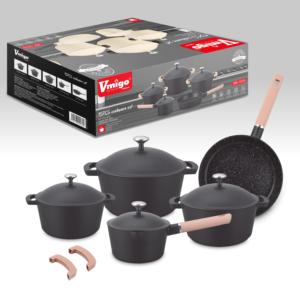 <span class=keywords><strong>Set</strong></span> di Pentole Vm-1515 in Alluminio con Coperchi, 15 Pezzi, Antiaderente in <span class=keywords><strong>Pietra</strong></span> Maifan per Uso Domestico - Product Image 2