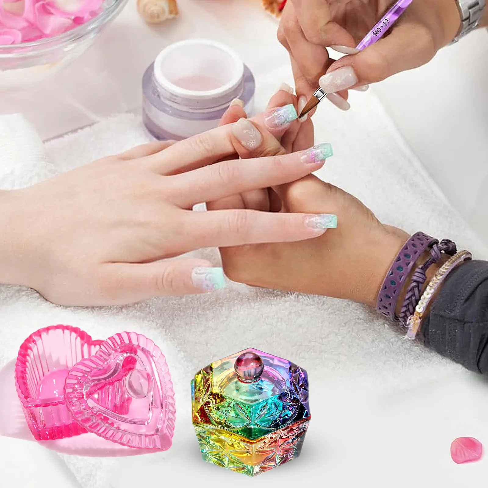 Hot Sale Manicure Tools Rainbow Color Glass Mini Heart Cup Dappen Dishes Nails For Nail Acrylic Liquid
