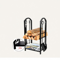 Support de rangement en fer pour bûches de cheminée d'intérieur avec porte-chaudron, pelle et brosse à foyer – Vente en gros