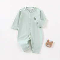 Combinaison pour bébé nouveau-né, couleur vert clair unie, broderie, manches longues, coton, combinaison bébé pour tous les jours, fabrication en usine
