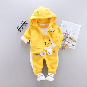 2019 秋季和冬季新生儿童服装婴儿加天鹅绒加厚卡通小猫韩国儿童女孩精品服装