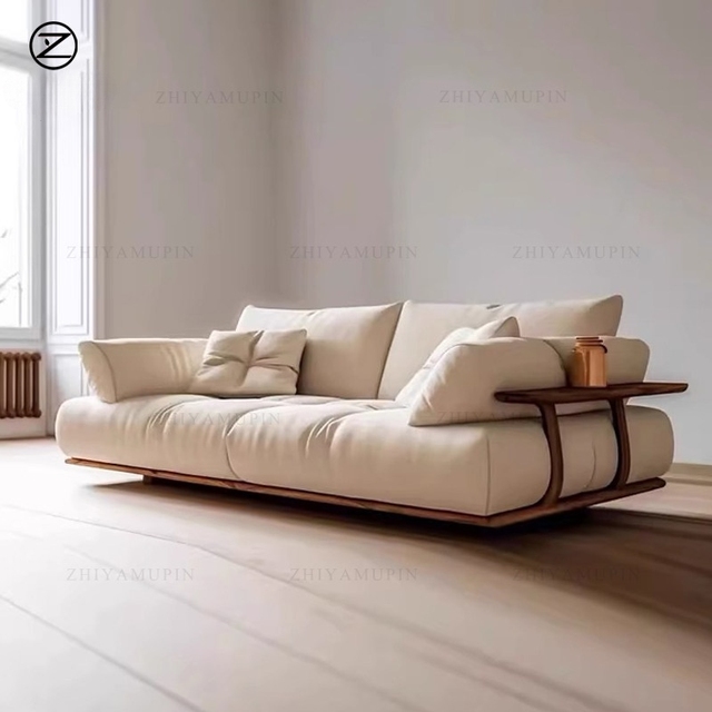 Modern Luxury Floating Sofa Solid Wood Base Extended Side Table Cloud Living Room Couch Furniture