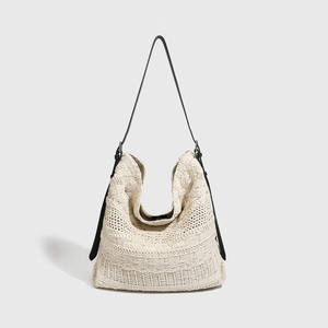 <b>Large</b> Handmade Bohemian Crochet Shoulder <b>Bag</b> With Drawstring Pouch Portable Vintage Tote <b>Bag</b> Single Strap Hollow Out Design - Product Image 3