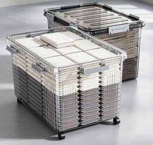 Boîte de <span class=keywords><strong>rangement</strong></span> en plastique transparente avec couvercle, grande capacité, bac à vêtements pour chambre à coucher, articles ménagers divers, empilable, utilisation quotidienne - Product Image 2