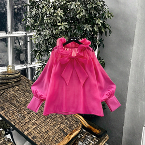 Camicette Casual da <span class=keywords><strong>Donna</strong></span> Autunnali con Maniche Lunghe, Vestibilità Ampia, Tessuto Traspirante, <span class=keywords><strong>Colletto</strong></span> con Ruches, Eleganti Top all'Ingrosso - Product Image 3