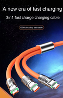 Cable de Carga USB Tipo-C Multifunción 3 en 1, 6A, 120W, de Silicona, 1.2M, con Malla de Protección y Conductor de Cobre Puro para Teléfonos Móviles