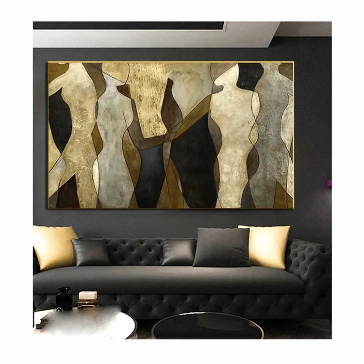 Hand Painted Green Picture Artwork Modern Home Decoration Colour Art Gallery Framed Abstract Oil Painting Canvas Wall Art