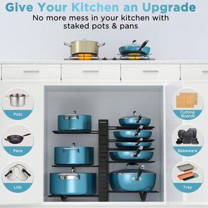 Metal Multifunctional 2024 New Design Under Cabinet Sink Adjustable <b>Hanging</b> Tiered Cooking Pot <b>Pan</b> Organizer <b>Rack</b> for Kitchen - Product Image 5