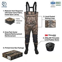Wader de chasse en néoprène camouflage premium 4 mm, 200 g, avec doublure en Thinsulate 3M, bottes en caoutchouc et genouillères en Kevlar pour la chasse au canard
