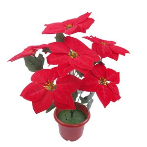 SEASON 7 cabezas Navidad rojo <span class=keywords><strong>Artificial</strong></span> Poinsettia <span class=keywords><strong>flor</strong></span> en <span class=keywords><strong>maceta</strong></span> para Navidad decorar seda Poinsettia <span class=keywords><strong>flor</strong></span> arbusto - Product Image 2