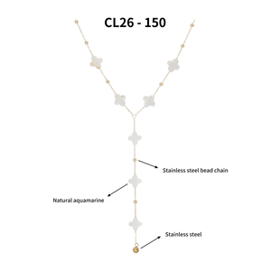 Alla Moda Collana con Ciondolo a Quadrifoglio in <span class=keywords><strong>Acquamarina</strong></span> Naturale Placcata Oro 18K in Acciaio Inossidabile per Donne - Product Image 5