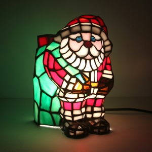LongHuiJing Tiffany Style Christmas Stained Glass Bobble Head Santa <b>Lighted</b> Table Lamp - Product Image 1