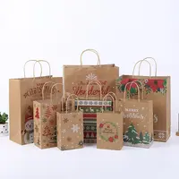 15 Merry Christmas Kraft kağıt torba noel baba hediye keseleri kolları ile Xmas hediye saklama çantası noel parti malzemeleri