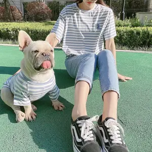 클래식 스트라이프 의상 작은 애완 동물 액세서리 여름 T 셔츠 개와 소유자 일치하는 옷 스포츠 폴리 에스터 인쇄 지속 가능