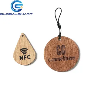 Customized QR barcode printing nfc wooden keychain key fob hotel tag