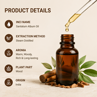 Huile Essentielle de Bois de Santal 100% Pure Biologique en Vrac, Issu de la Corte, pour Massage Corporel, Nourrissante pour la Peau, Éclaircissante, Douceur Olfactive