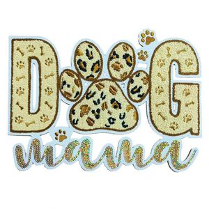 Nuevo Parche Termoadhesivo Grande de Chenilla Bordado con Borde de Purpurina 'Dog Mama' para Decoración de Camisetas, Sudaderas y Gorras - Product Image 3